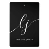 Monogram Zwart Wit Script Initialen Professional Mini Klembord (Achterkant)