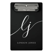 Monogram Zwart Wit Script Initialen Professional Mini Klembord (Voorkant)