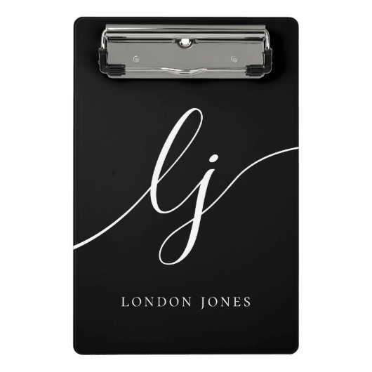 Monogram Zwart Wit Script Initialen Professional Mini Klembord (Voorkant)
