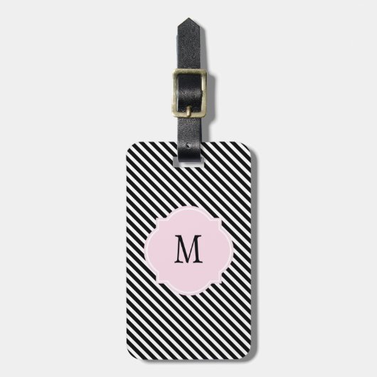 Monogram zwart-wit Stripes Bagagelabel (Voorkant verticaal)