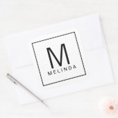 Monogram zwart-wit vierkante sticker (Envelop)
