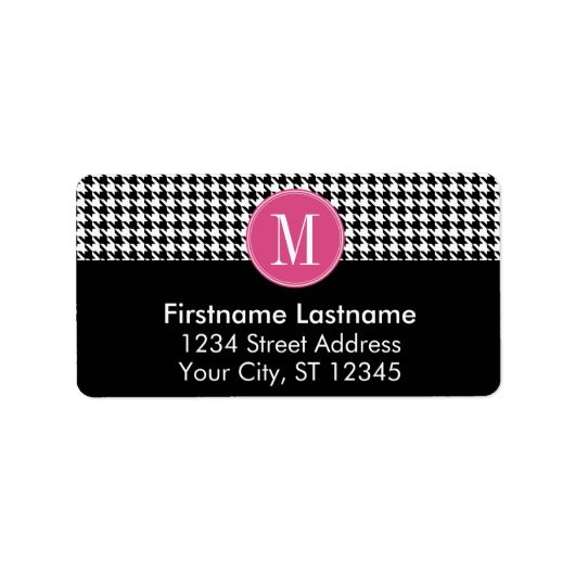 Monogram zwart wit, warm roze, troebel patroonmono etiket (Voorkant)