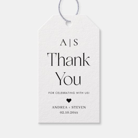 Monogram Zwart-Wit Wedding Favoriet Dank U Cadeaulabel (Voorkant)