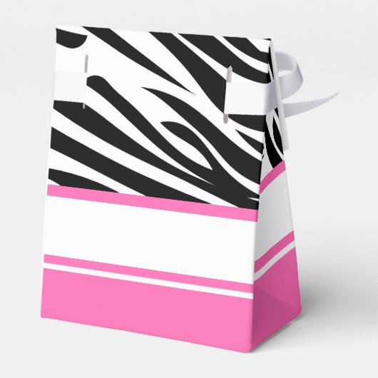 Monogram zwart-wit Zebra Afdrukken en warm roze Bedankdoosjes (Achterkant)