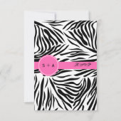 Monogram zwart-wit Zebra Afdrukken en warm roze RSVP Kaartje (Achterkant)