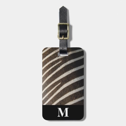 Monogram Zwart Wit Zebra Dier Streepprint Bagagelabel (Voorkant verticaal)