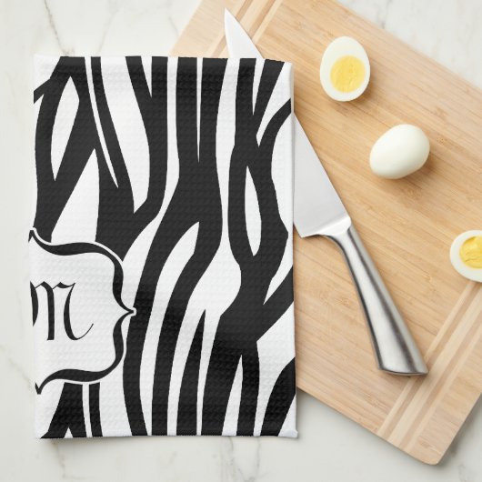 Monogram Zwart-wit Zebra Print Keukenhanddoek (Quarter Fold)