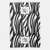 Monogram Zwart-wit Zebra Print Keukenhanddoek (Verticaal)