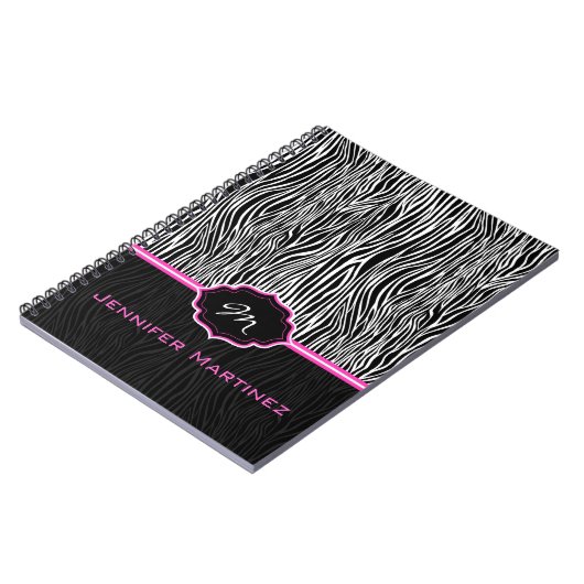 Monogram zwart-wit zebrapatroon notitieboek (Linkerzijde)