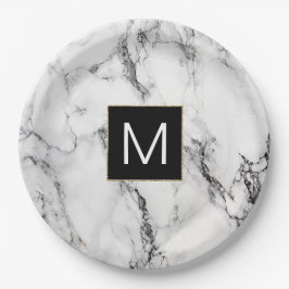 monogram zwart - witte marmer papieren bordje