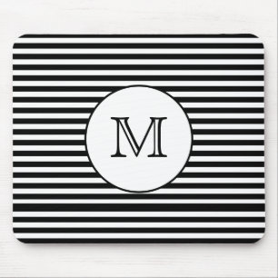 Monogram zwart-witte strepen, speciaal gepersonali muismat