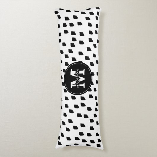 Monogram zwart-witte Waterverf penseelstreek Lichaamskussen (Voorkant Verticaal)