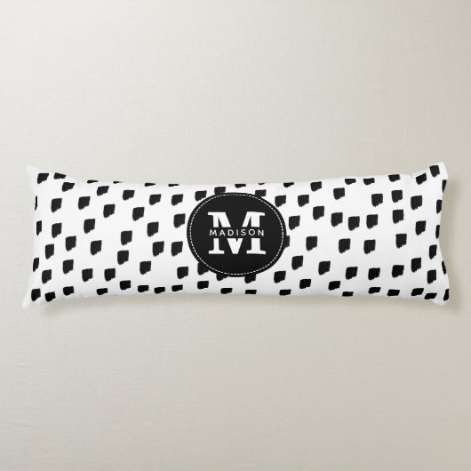 Monogram zwart-witte Waterverf penseelstreek Lichaamskussen (Voorkant)