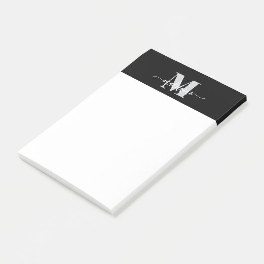 Monogram zwart zilver wit persoonlijk post-it® notes (Schuin)
