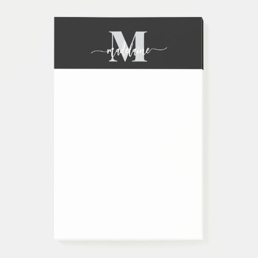 Monogram zwart zilver wit persoonlijk post-it® notes (Voorkant)