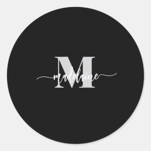 Monogram zwart zilver wit persoonlijk ronde sticker
