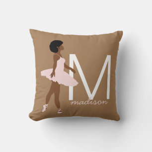 Monogram zwarte ballerina afro haar illustratie kussen