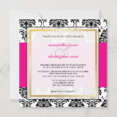 Monogram/Zwarte Damask/Hot Pink Wedding Invitting Kaart (Achterkant)