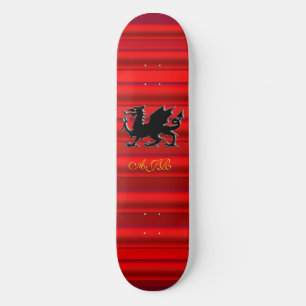 Monogram, zwarte draak op rood metallisch effect skateboard