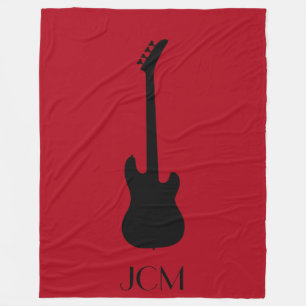 Monogram Zwarte Elektrische Basgitaar / Donkerrood Fleece Deken