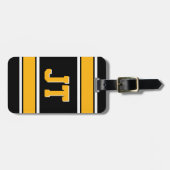 Monogram zwarte en gouden sportstripes bagagelabel (Voorkant horizontaal)