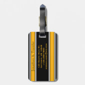 Monogram zwarte en gouden sportstripes bagagelabel (Achterkant verticaal)