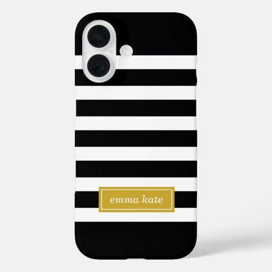 Monogram zwarte en goudpreppy Stripes Case-Mate iPhone Case (Achterkant)