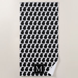 Monogram zwarte en witte ananas strandlaken