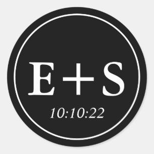 Monogram  Zwarte en witte envelop Ronde Sticker