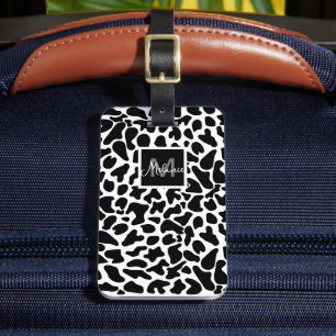 Monogram zwarte en witte Koe Bagagelabel