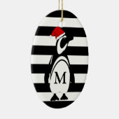 Monogram zwarte en witte pinguïn en stripes keramisch ornament (Rechts)