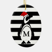 Monogram zwarte en witte pinguïn en stripes keramisch ornament (Achterkant)