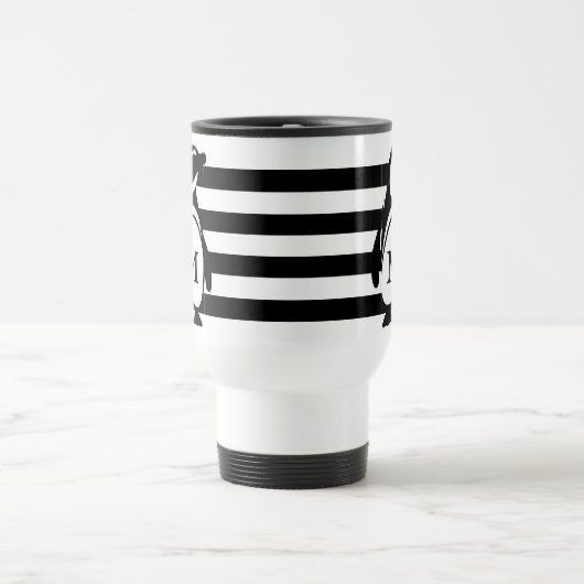 Monogram zwarte en witte pinguïn en stripes reisbeker (Center)