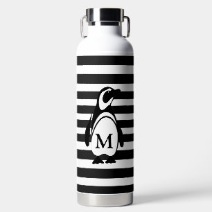 Monogram zwarte en witte pinguïn en stripes waterfles