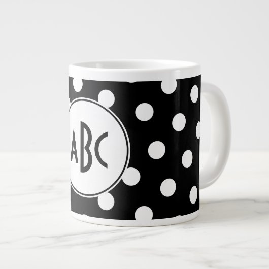 Monogram zwarte en witte poka Dot Extra Grote Mok (Voorkant rechts)