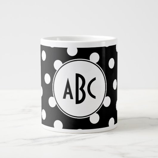 Monogram zwarte en witte poka Dot Extra Grote Mok (Voorkant)
