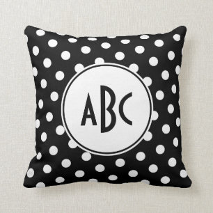 Monogram zwarte en witte poka Dot Kussen