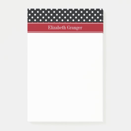 Monogram zwarte en witte poka Dots Carranberry Nam Post-it® Notes (Voorkant)