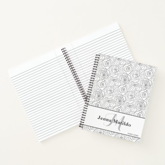 Monogram zwarte en witte rozen notitieboek (Binnen)