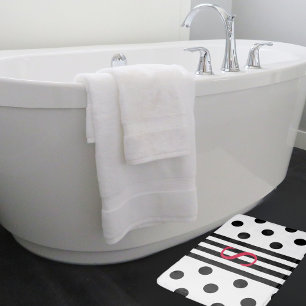 Monogram zwarte en witte streep en Poolse stippen Badmat