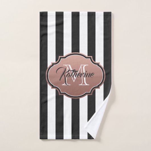 Monogram zwarte en witte strepen bad handdoek (Handdoek)