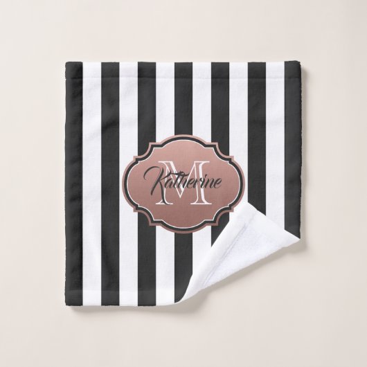 Monogram zwarte en witte strepen bad handdoek (Wasdoekje)