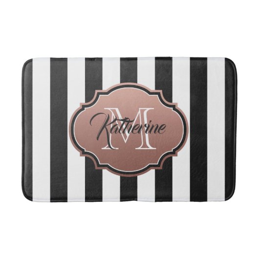 Monogram zwarte en witte strepen badmat (Voorkant)