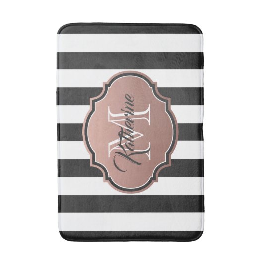 Monogram zwarte en witte strepen badmat (Voorkant Verticaal)