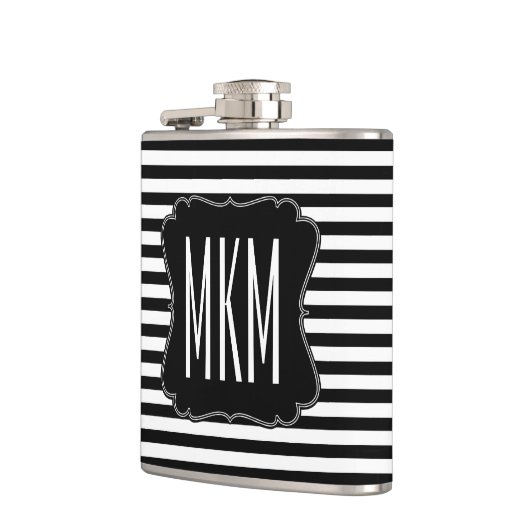 Monogram zwarte en witte strepen heupfles (Links)