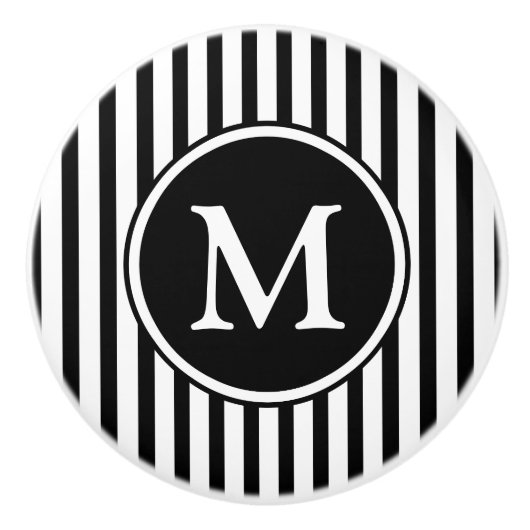Monogram zwarte en witte strepen keramische knop (Voorkant)