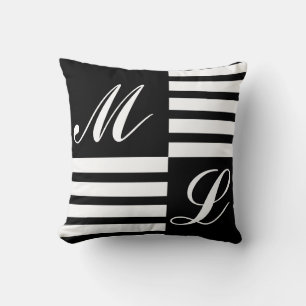 Monogram zwarte en witte strepen kussen