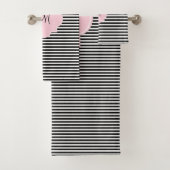 Monogram zwarte en witte strepen met Pastel Roze Bad Handdoek (Insitu)
