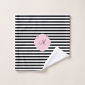 Monogram zwarte en witte strepen met Pastel Roze Bad Handdoek (Wasdoekje)