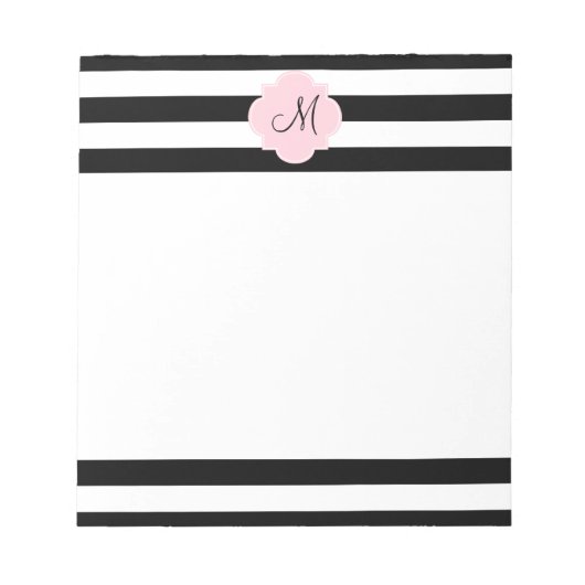 Monogram zwarte en witte strepen met Pastel Roze Notitieblok (Voorkant)